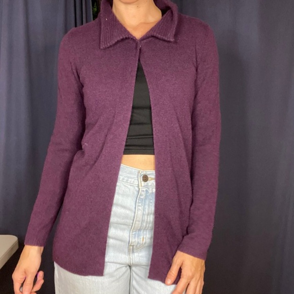 Fenn Wright Manson Purple 100% Cashmere One Button Collared Cardigan Size Small
